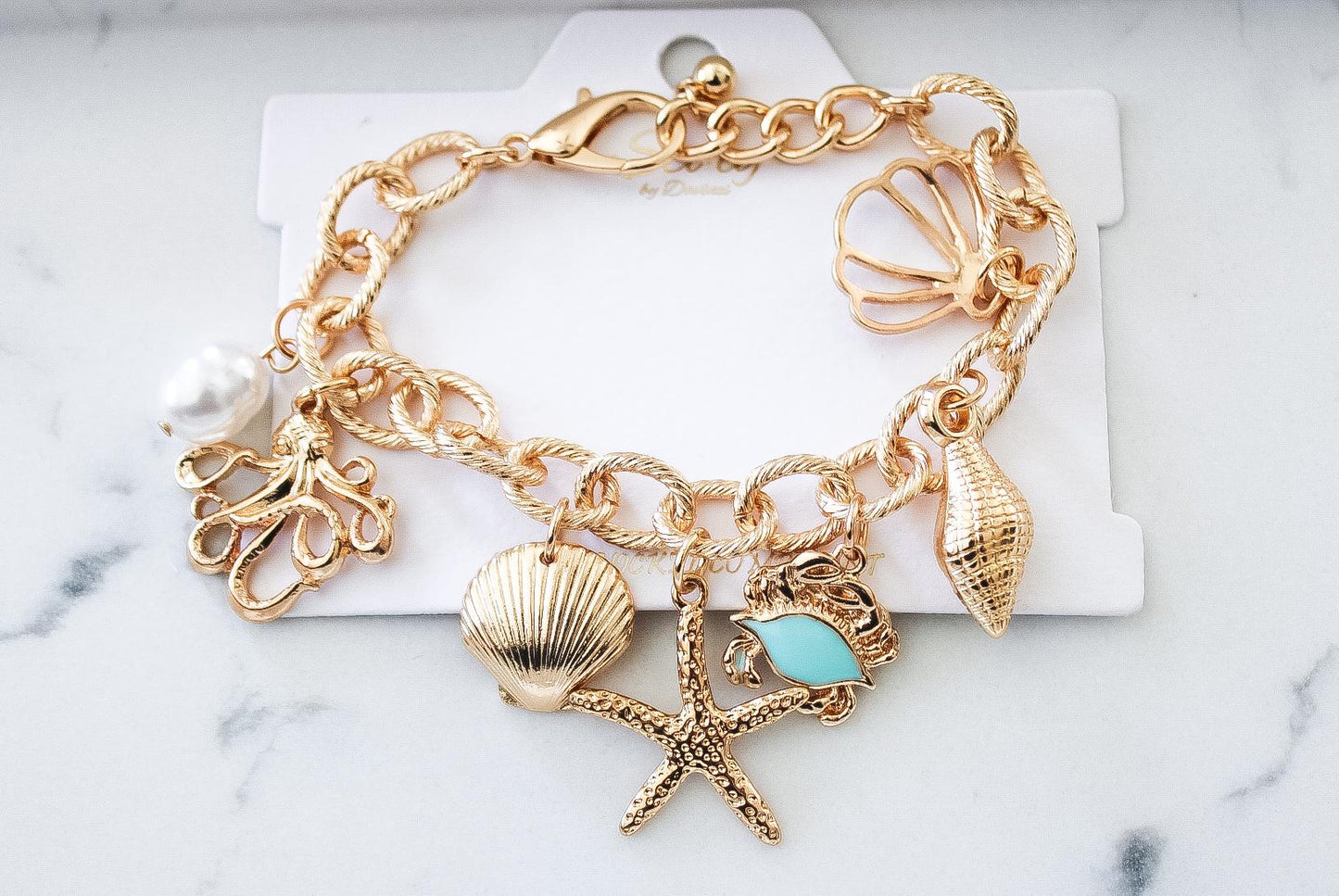 Beach Charm Bracelet|Charm Bracelet|Gold Bracelet|Friendship Bracelet|Gift for Her|Mother's Day Gift|Valentine Gift|Charms|Handmade Jewelry