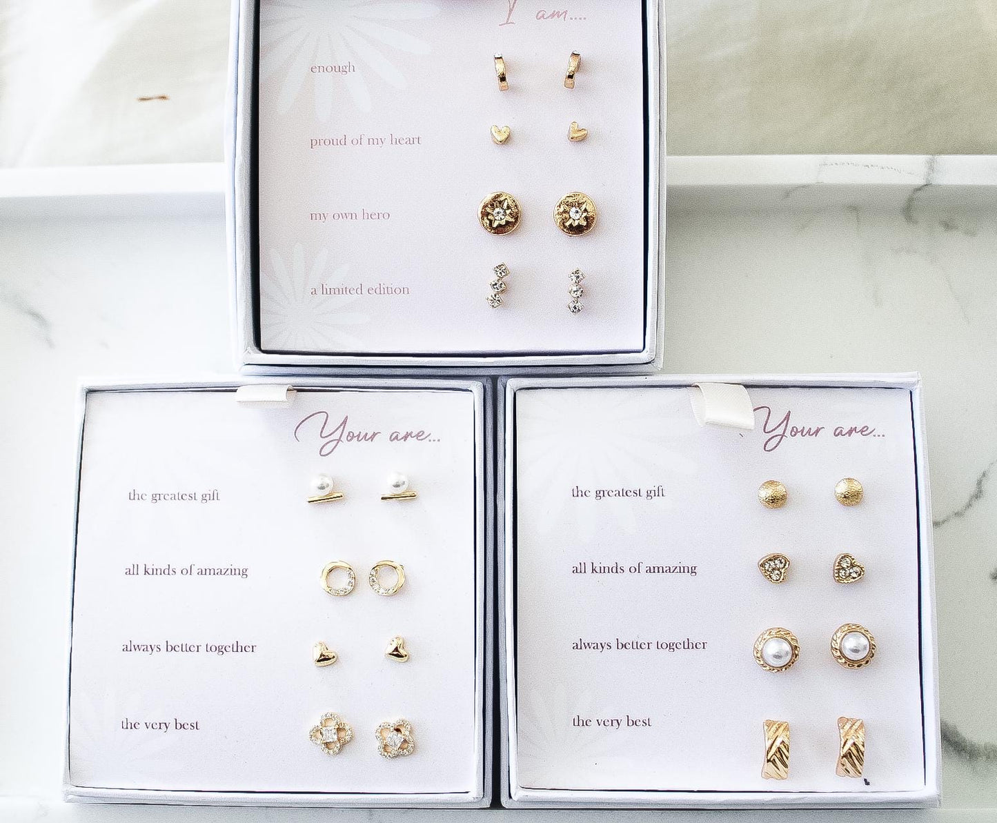 5 Affirmations Stud Earrings Sets|Diamond Studs|Gold Earrings Set|Earring Set|Wedding Earrings|Valentine Gift|Mom Gift|Gift for Her|Earrings