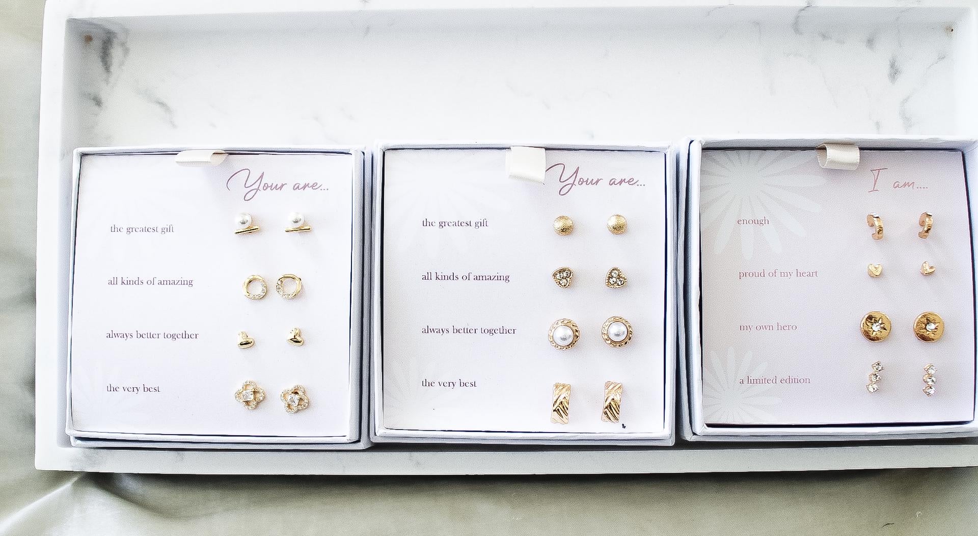 5 Affirmations Stud Earrings Sets|Diamond Studs|Gold Earrings Set|Earring Set|Wedding Earrings|Valentine Gift|Mom Gift|Gift for Her|Earrings