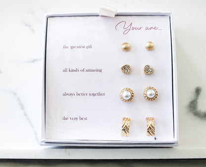 5 Affirmations Stud Earrings Sets|Diamond Studs|Gold Earrings Set|Earring Set|Wedding Earrings|Valentine Gift|Mom Gift|Gift for Her|Earrings