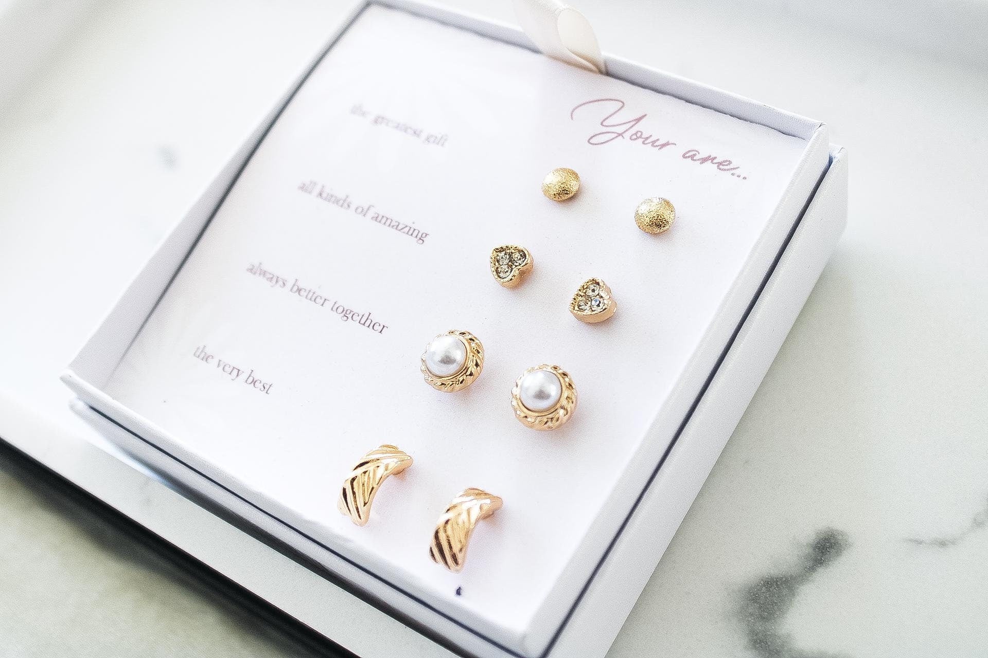 5 Affirmations Stud Earrings Sets|Diamond Studs|Gold Earrings Set|Earring Set|Wedding Earrings|Valentine Gift|Mom Gift|Gift for Her|Earrings