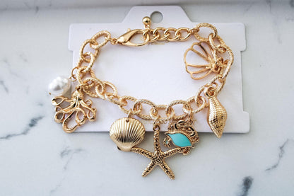 Beach Charm Bracelet|Charm Bracelet|Gold Bracelet|Friendship Bracelet|Gift for Her|Mother's Day Gift|Valentine Gift|Charms|Handmade Jewelry