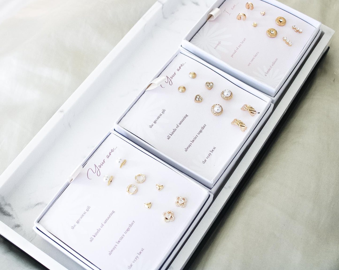 5 Affirmations Stud Earrings Sets|Diamond Studs|Gold Earrings Set|Earring Set|Wedding Earrings|Valentine Gift|Mom Gift|Gift for Her|Earrings