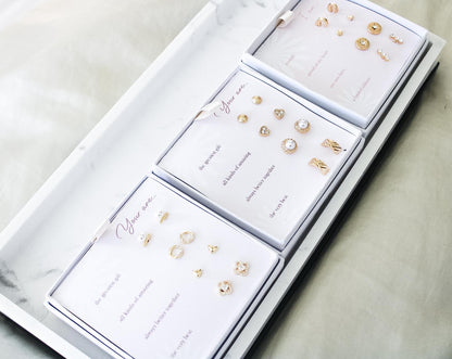 5 Affirmations Stud Earrings Sets|Diamond Studs|Gold Earrings Set|Earring Set|Wedding Earrings|Valentine Gift|Mom Gift|Gift for Her|Earrings