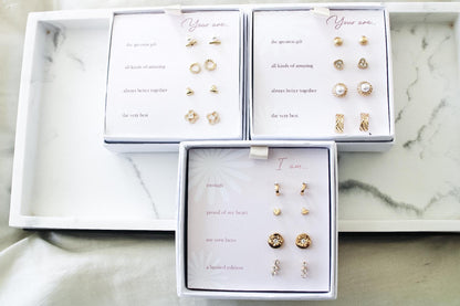 5 Affirmations Stud Earrings Sets|Diamond Studs|Gold Earrings Set|Earring Set|Wedding Earrings|Valentine Gift|Mom Gift|Gift for Her|Earrings