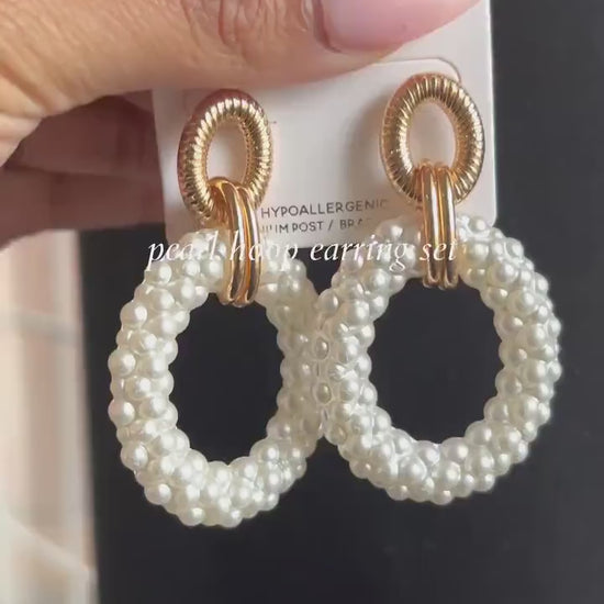 Pearl Hoop Bride Earrings Set|Bride Earring|Hoop Earrings|Wedding Earrings|Pearl Earrings|Gift for Her|Gift for Mom|Dangle Earrings|