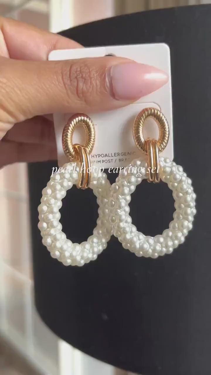 Pearl Hoop Bride Earrings Set|Bride Earring|Hoop Earrings|Wedding Earrings|Pearl Earrings|Gift for Her|Gift for Mom|Dangle Earrings|